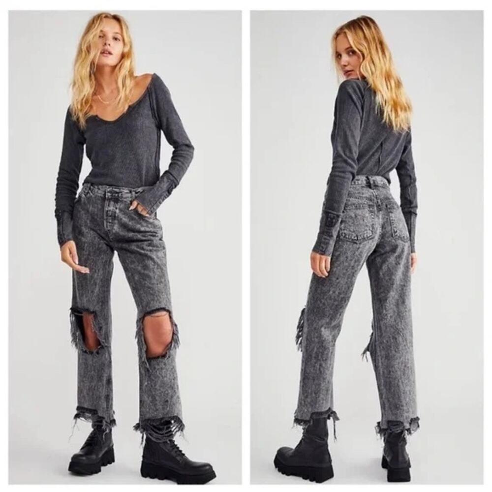 Free People Womens Bottlerocket Maggie Mid-Rise Straight Jeans
